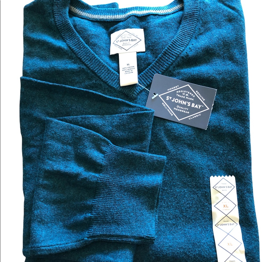 St John’s Bay Mens V-neck Sweater XL -Teal